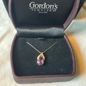 Gordon’s Jeweler’s 14K Amethyst & Diamond(9) Teardrop necklace 9 1/2”